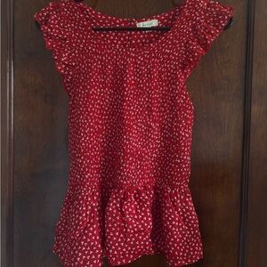Elegant Red Ruffle Blouse